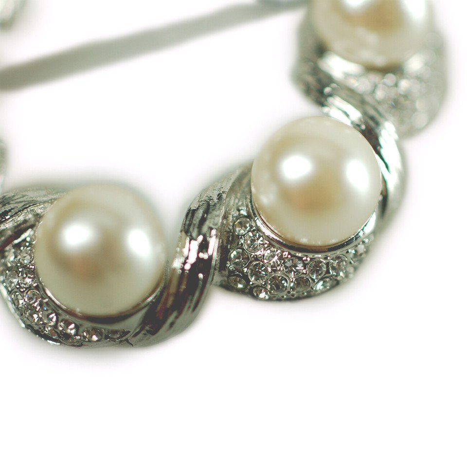 Silver Rhodium Brooch Pin, Clear Swarovksi Crystal Elements & Pearls, Sale (2Pcs) - Image 4
