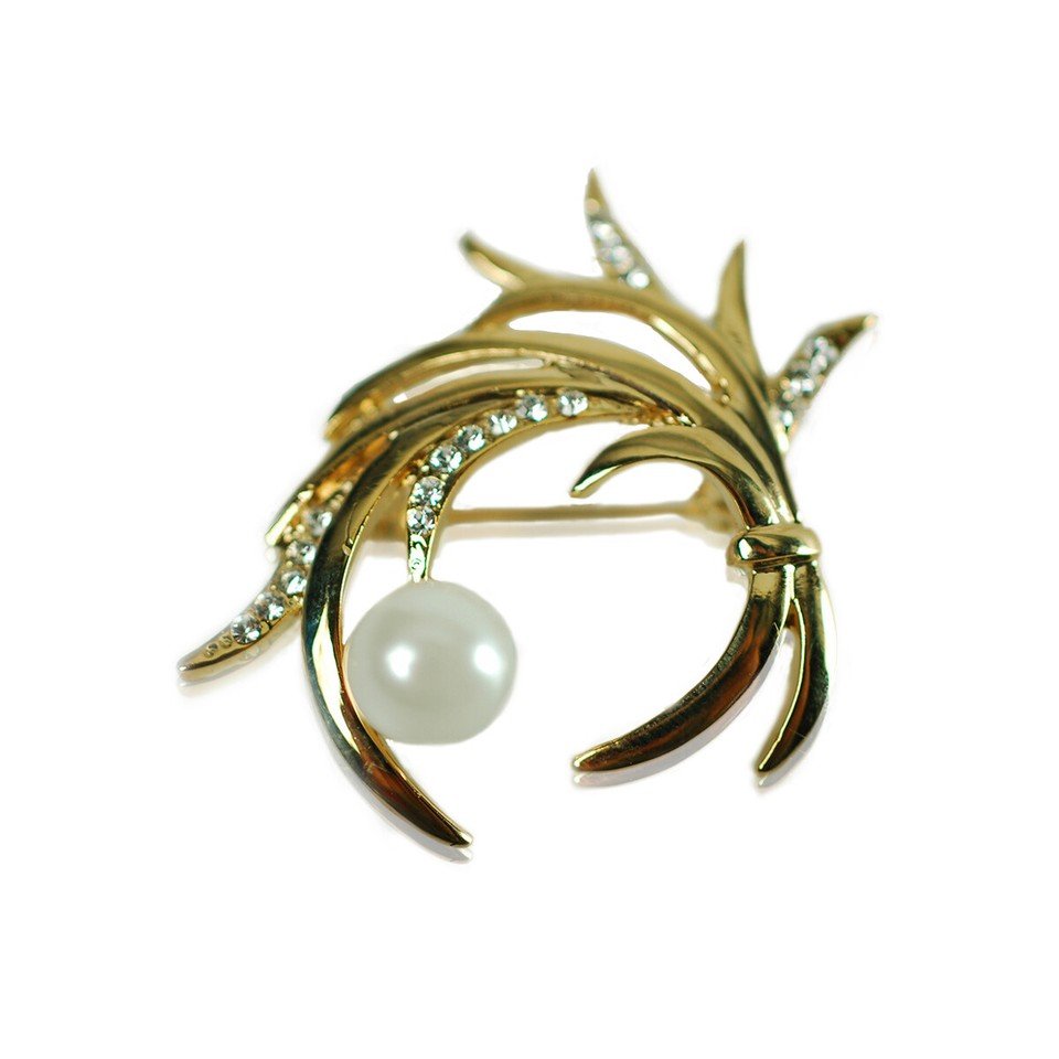 Vintage Brooch Pin, Round Pearls, Clear Swarovksi Crystal Elements, SALE (2Pc) - Image 7