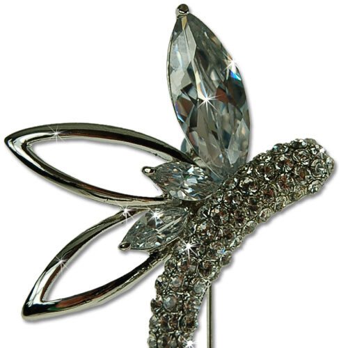 Vintage Art Deco Pear Drop Brooch Pin, Silver Rhodium, Swarovski Crystal Elements - Image 6