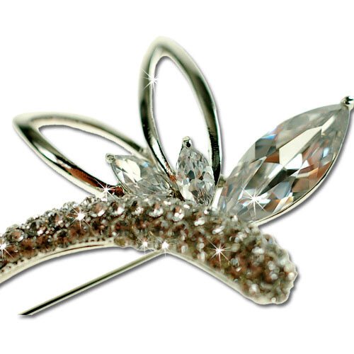 Vintage Art Deco Pear Drop Brooch Pin, Silver Rhodium, Swarovski Crystal Elements - Image 7