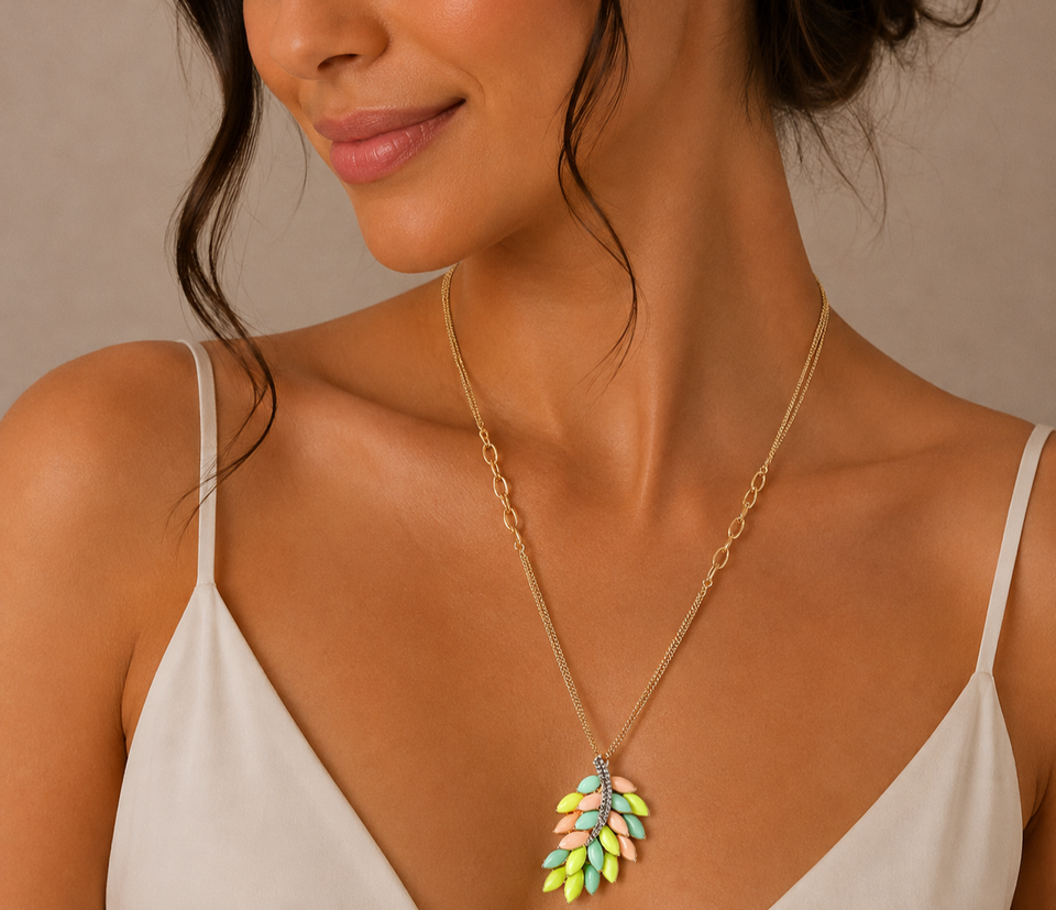 Long Chain Pendant Necklace, Swarovski Crystal Elements & Pear Drops, Gift for Her - Image 5