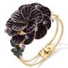 Enamel Flower Design, Womens Cuff Bangle, 14K Gold, Swarovksi Crystals Elements - Thumbnail Image 2