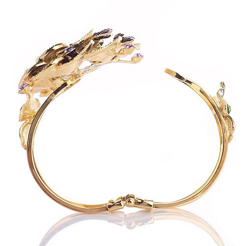 Enamel Flower Design, Womens Cuff Bangle, 14K Gold, Swarovksi Crystals Elements - Image 8