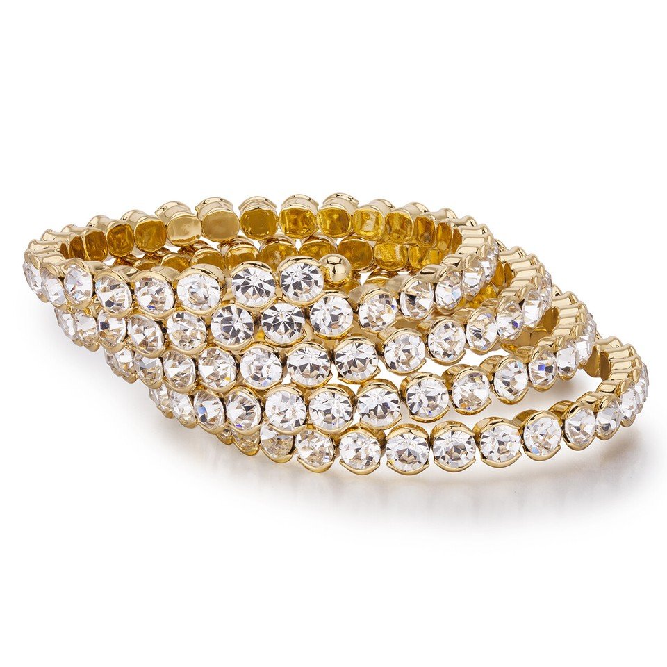 Bangle Bracelet Spiral Coil Cuff Bangle, 14K Gold, Swarovski Crystal Elements - Image 2