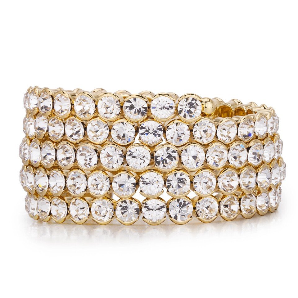 Bangle Bracelet Spiral Coil Cuff Bangle, 14K Gold, Swarovski Crystal Elements - Image 3