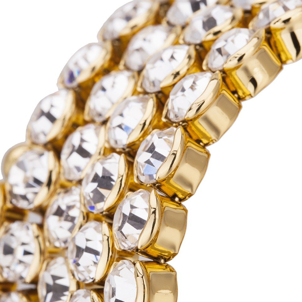 Bangle Bracelet Spiral Coil Cuff Bangle, 14K Gold, Swarovski Crystal Elements - Image 6
