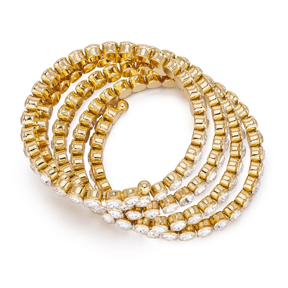 Bangle Bracelet Spiral Coil Cuff Bangle, 14K Gold, Swarovski Crystal Elements - Image 7