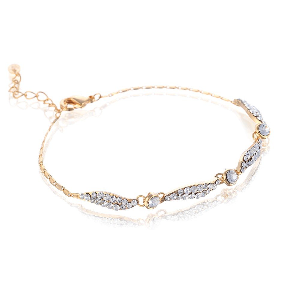 Vintage Crystal Chain Bracelet Jewelry, Swarovski Crystal Elements on 14K Gold - Image 3