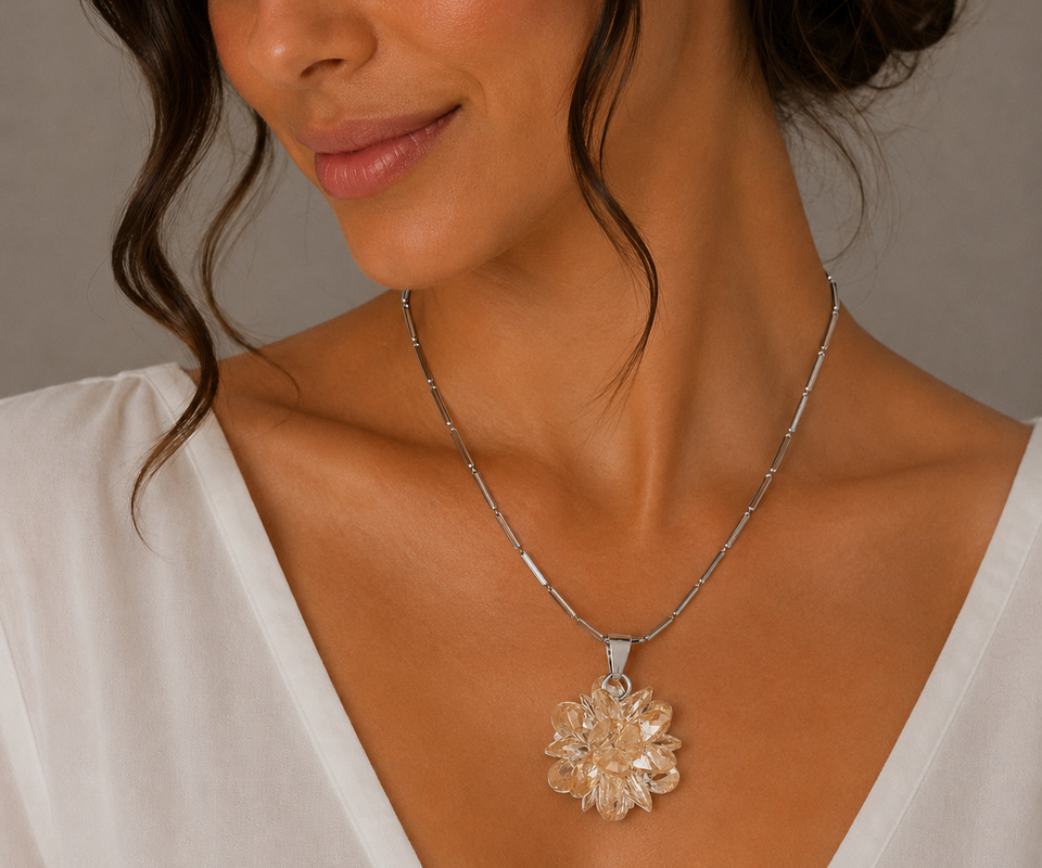 Womens Starburst Pendant Chain Necklace Jewelry Cubic Zirconia Crystal Element - Image 8