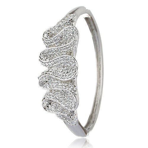 Womens Crystal Cuff Bangle, Swarovski Crystal Elements Spiral, 14K Gold Bracelet - Image 2