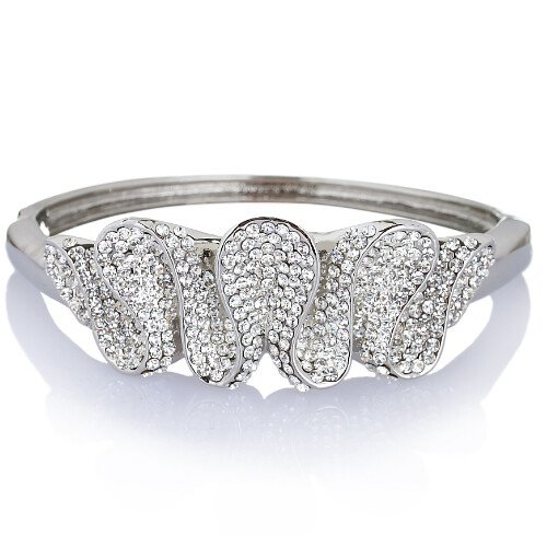 Womens Crystal Cuff Bangle, Swarovski Crystal Elements Spiral, 14K Gold Bracelet - Image 4