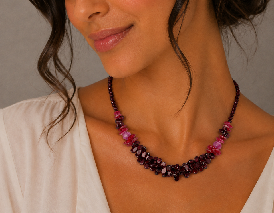 Beaded Jewellery Necklace, Agate Style Stones & Beads, Swarovski Crystal Elements - Image 6