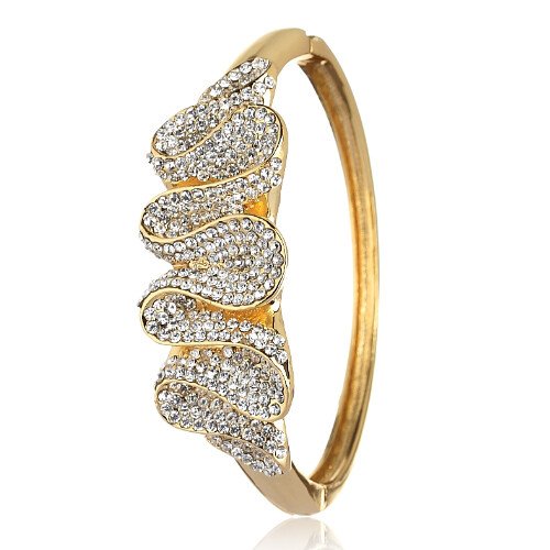 Womens Crystal Cuff Bangle, Swarovski Crystal Elements Spiral, 14K Gold Bracelet - Image 8