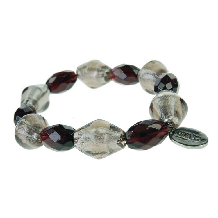 Women Stretch Cuff Bangle Bracelet, Murano Style Glass Bead, Foil Cut Glass, Janeo - Image 2