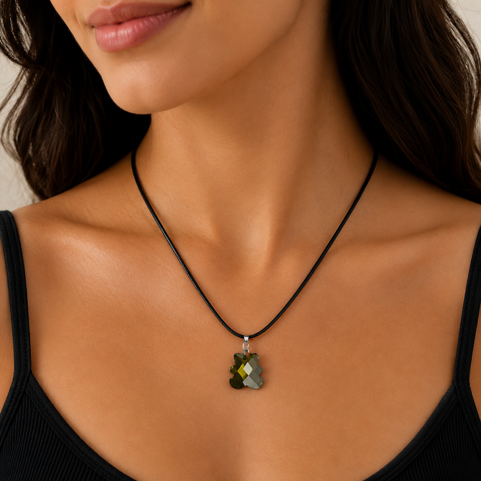 Teddy Crystal Pendant Necklace on Black Cord Tie, Costume Jewellery, Ideal Gift - Image 4