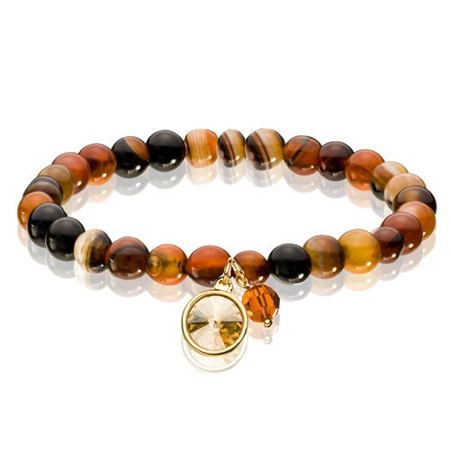 Mens Bracelet, Agate Beads Natural Stones Wristband, Swarovski Crystal Elements - Image 2