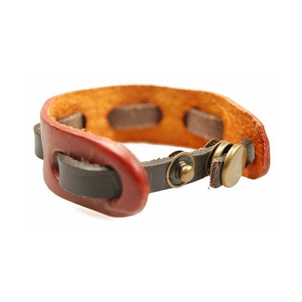 Red Buff Mens Teens Genuine Leather Wristband Strap. Adjustable Size, Cuff Bangle - Image 3