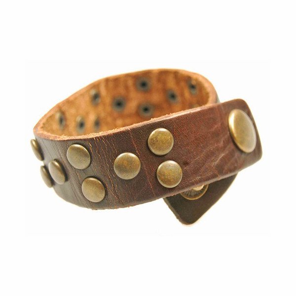 Mens Leather Wristband Strap Dark Brown Genuine Buffalo. Adjustable Cuff, Janeo - Image 2