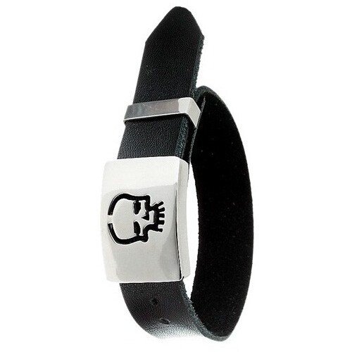 Engraved Skull Mens Bracelet Leather Strap Wristband, Stainless Steel, Great Gift - Image 2