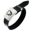 Engraved Skull Mens Bracelet Leather Strap Wristband, Stainless Steel, Great Gift - Thumbnail Image 5
