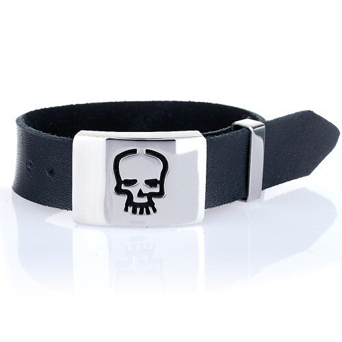 Engraved Skull Mens Bracelet Leather Strap Wristband, Stainless Steel, Great Gift - Image 7