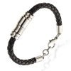 Mens Leather Bracelet Wristband, Braided Platted Cords Stainless Steel Links - Thumbnail Image 3