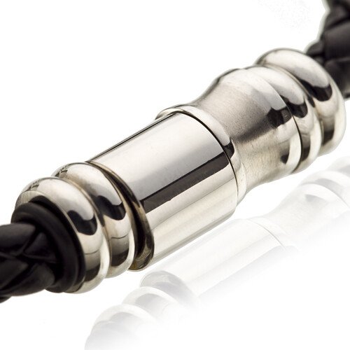 Mens Leather Bracelet Wristband, Braided Platted Cords Stainless Steel Links - Image 5