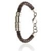 Mens Leather Bracelet Wristband, Braided Platted Cords Stainless Steel Links - Thumbnail Image 8