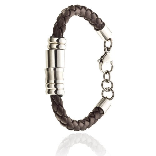 Mens Leather Bracelet Wristband, Braided Platted Cords Stainless Steel Links - Image 8