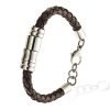 Mens Leather Bracelet Wristband, Braided Platted Cords Stainless Steel Links - Thumbnail Image 9