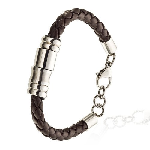 Mens Leather Bracelet Wristband, Braided Platted Cords Stainless Steel Links - Image 9