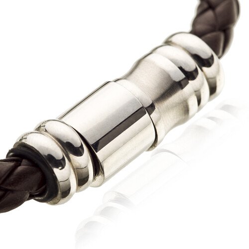 Mens Leather Bracelet Wristband, Braided Platted Cords Stainless Steel Links - Image 11