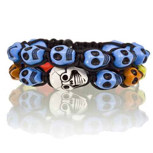 Shamballa Jewellery Cord Bangle Bracelets Pair with Multi Colour Skulls, Janeo - Image 5