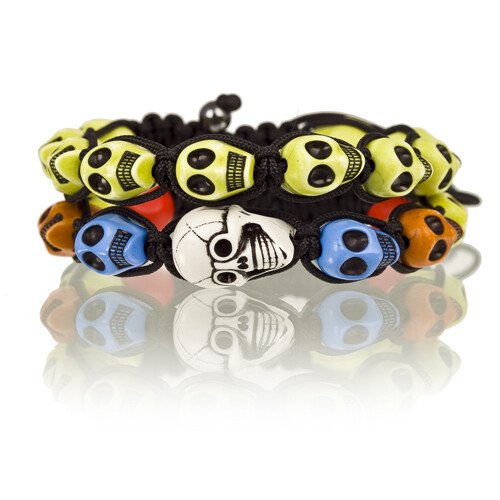 Shamballa Jewellery Cord Bangle Bracelets Pair with Multi Colour Skulls, Janeo - Image 7