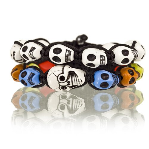 Shamballa Jewellery Cord Bangle Bracelets Pair with Multi Colour Skulls, Janeo - Image 9