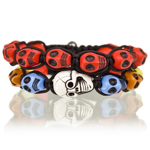 Shamballa Jewellery Cord Bangle Bracelets Pair with Multi Colour Skulls, Janeo - Image 12