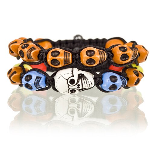 Shamballa Jewellery Cord Bangle Bracelets Pair with Multi Colour Skulls, Janeo - Image 3