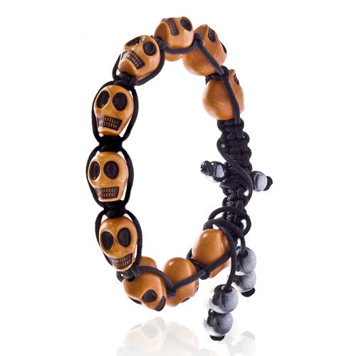 Shamballa Jewellery Cord Bangle Bracelets Pair with Multi Colour Skulls, Janeo - Image 2