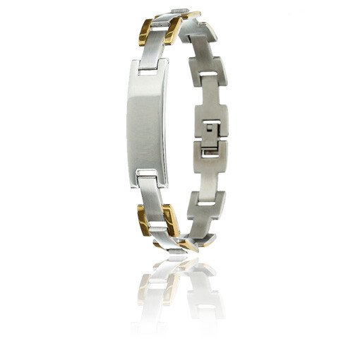 Mens Links Bracelet Silver & Gold Mix Stainless Steel, Cuff Bangle Wrist Band - Image 2