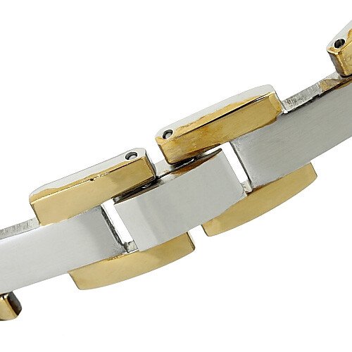 Mens Links Bracelet Silver & Gold Mix Stainless Steel, Cuff Bangle Wrist Band - Image 3
