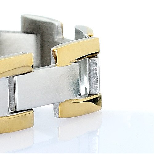Mens Links Bracelet Silver & Gold Mix Stainless Steel, Cuff Bangle Wrist Band - Image 4