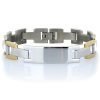 Mens Links Bracelet Silver & Gold Mix Stainless Steel, Cuff Bangle Wrist Band - Thumbnail Image 5
