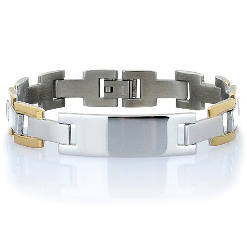 Mens Links Bracelet Silver & Gold Mix Stainless Steel, Cuff Bangle Wrist Band - Image 5