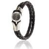 Mens Bracelet Black or Brown Twin Leather Platted Cords Wristband, Button Fasten - Thumbnail Image 2