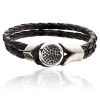 Mens Bracelet Black or Brown Twin Leather Platted Cords Wristband, Button Fasten - Thumbnail Image 3