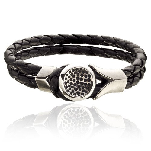 Mens Bracelet Black or Brown Twin Leather Platted Cords Wristband, Button Fasten - Image 3