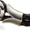 Mens Bracelet Black or Brown Twin Leather Platted Cords Wristband, Button Fasten - Thumbnail Image 4