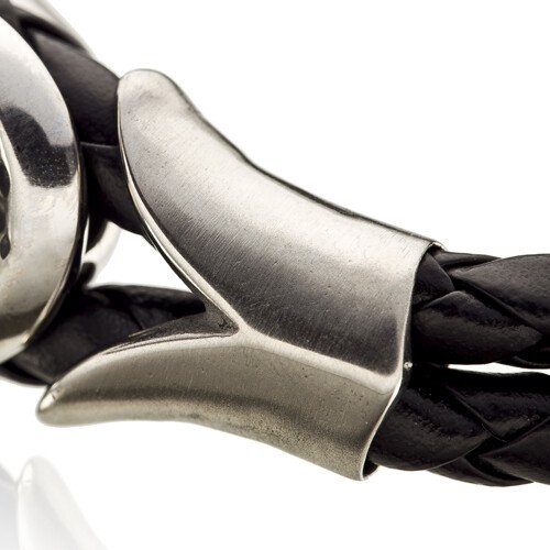 Mens Bracelet Black or Brown Twin Leather Platted Cords Wristband, Button Fasten - Image 4