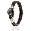 Mens Bracelet Black or Brown Twin Leather Platted Cords Wristband, Button Fasten - Thumbnail Image 6