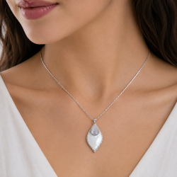 Janeo Cats Eye Stone & Real Mother of Pearl Pear Drop Pendant Necklace 14K Gold